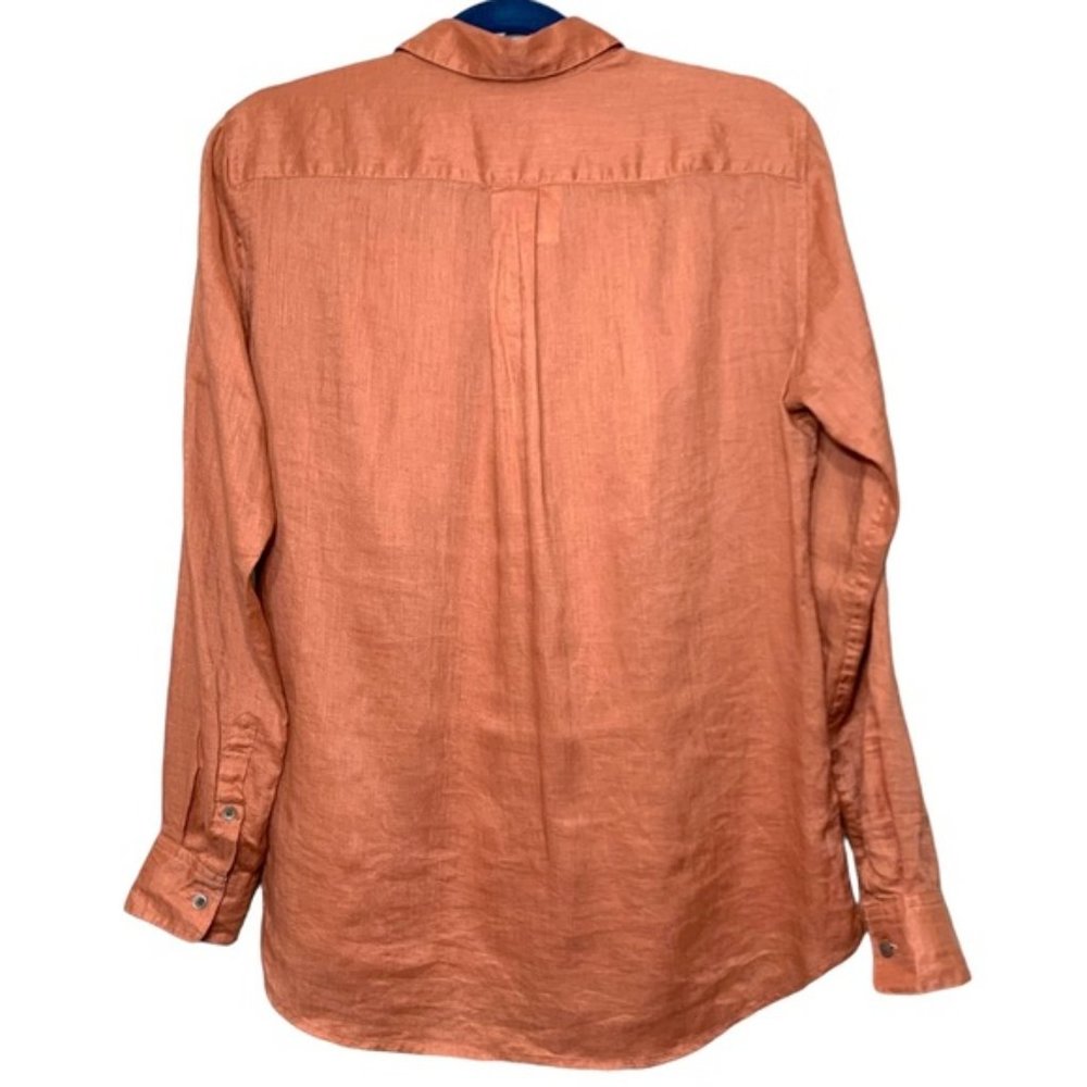 Uniqulo Rust Brown 100% Linen Button Up Shirt Women Sz S Boyfrien - Picture 2 of 10